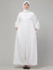 White plain abaya with placket elastic sleeve and hijab