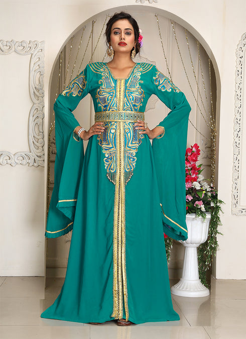 Seagreen takchita kaftan beautiful work modest party wear kaftan