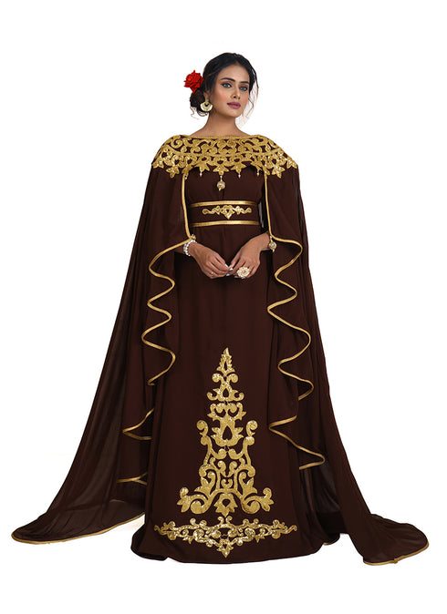 Brown and gold embroidery israeli dress islamic design kaftan takchita wedding party wear kaftan