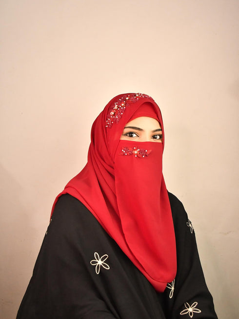 maroon party wear hijab with handwork naqab