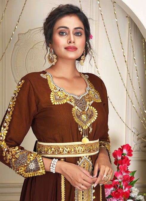 Brown elegant designer kaftan moroccon islamic bridal caftans