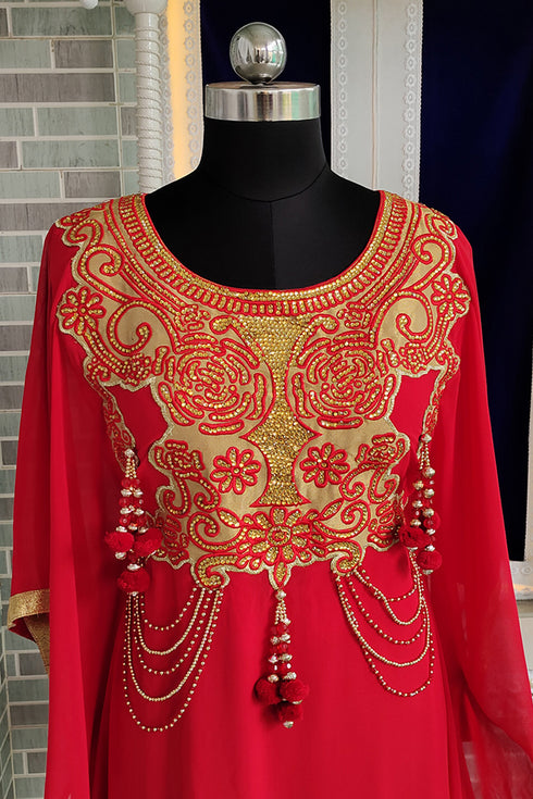 Red islamic modern embroidery kaftan
