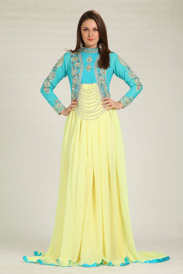 Designer yellow and blue embroidered kaftans