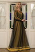 Gold yellow embroidery full sleeve formal maxi dress