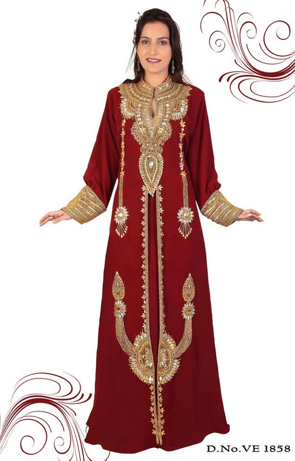 Maroon embroidered georgette islamic-kaftans