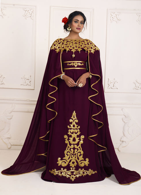 Violet and gold embroidery israeli dress islamic design kaftan takchita wedding party wear kaftan