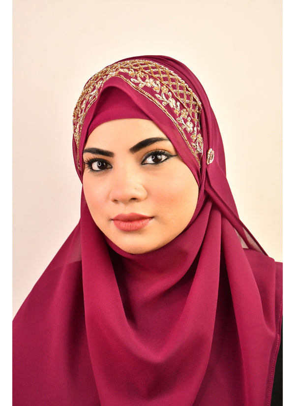 Majenta luxury bridal wedding wear hijab scarf with handwork