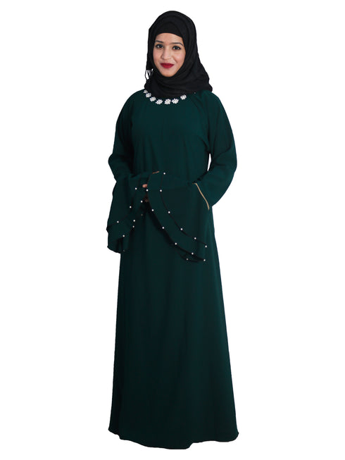 Green embroidered nida abaya