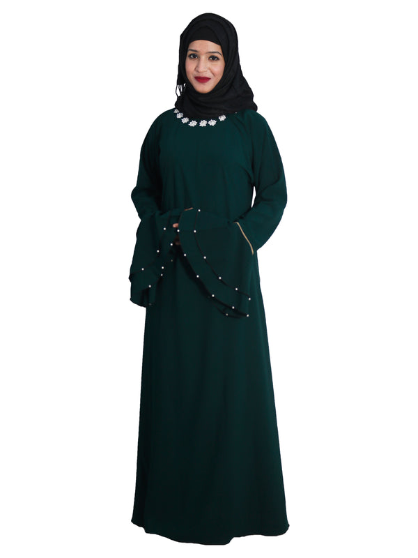 Green embroidered nida abaya