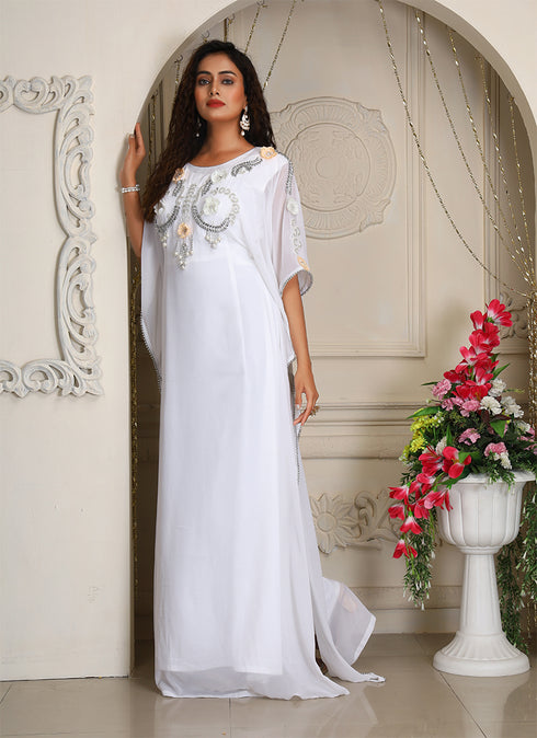 White good looking designer kaftan wedding islamic kaftan