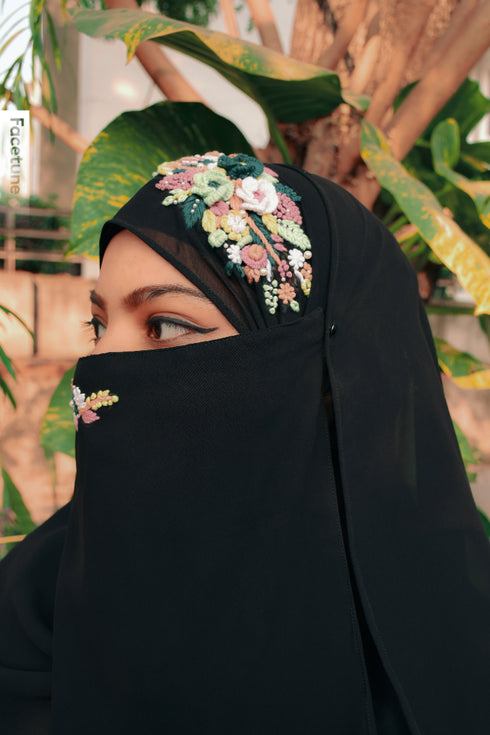 wrap my hijab embroidered hijab naqaab black