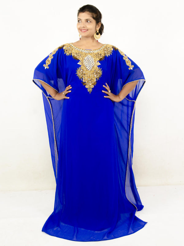 Royal blue embroidered georgette islamic kaftans