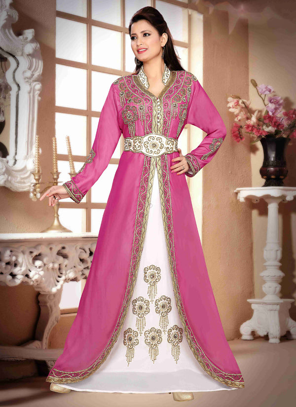 Wine embroidered georgette islamic kaftan With Sun-proof hijab.