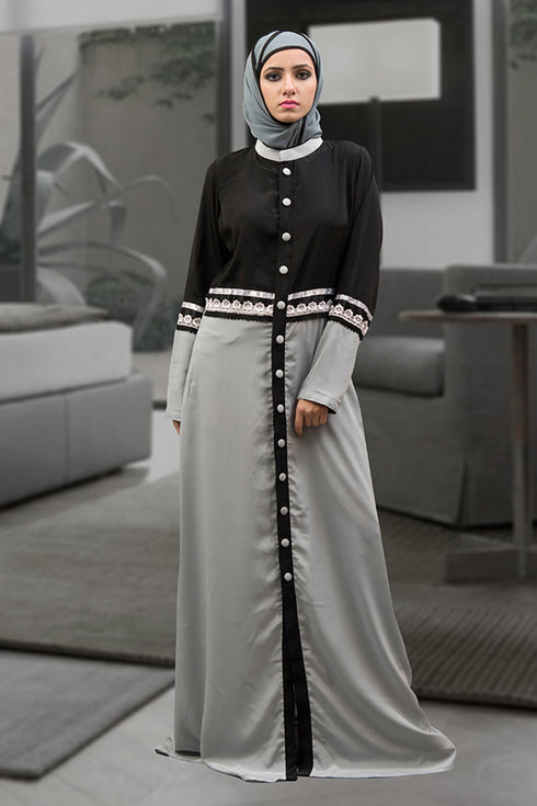 Dark gray and black partywear dubai abaya