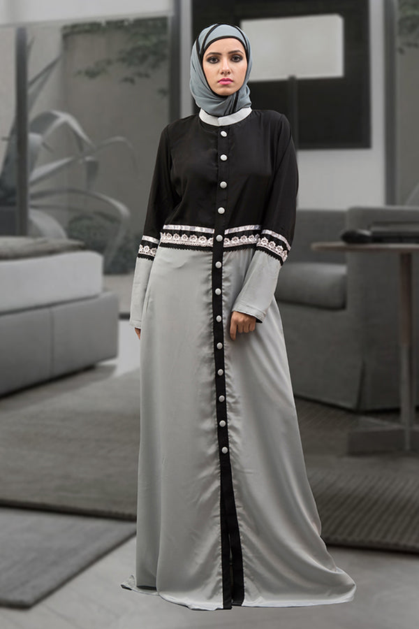 Dark gray and black partywear dubai abaya