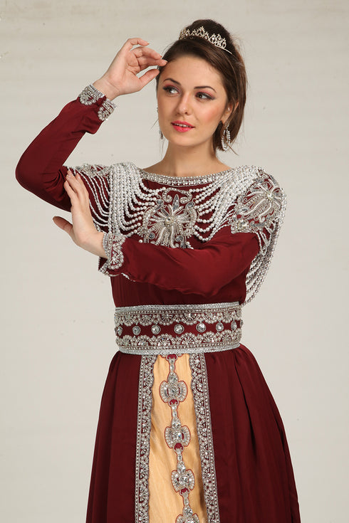 Maroon and beige exclusive kaftans designer dress