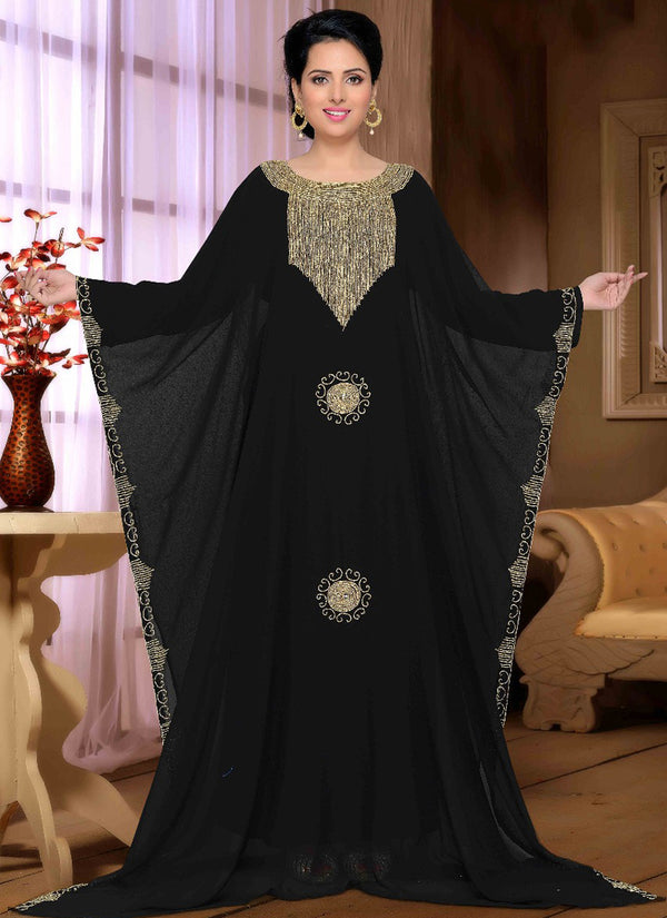 Black embroidered georgette islamic kaftan