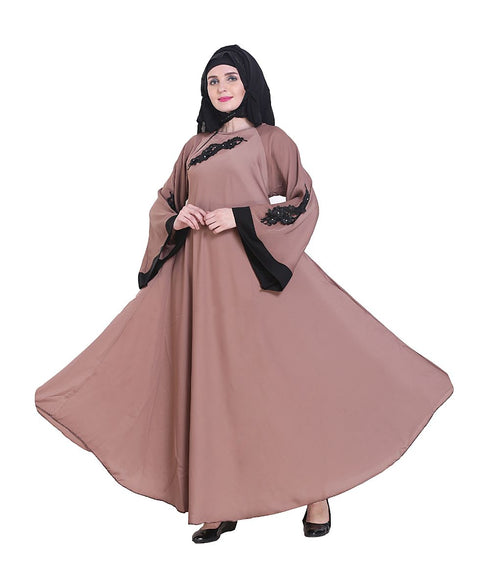 Beige plain art silk abaya