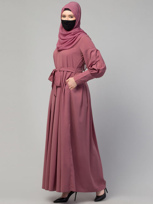 Modest abaya dress with long cuffs & belt