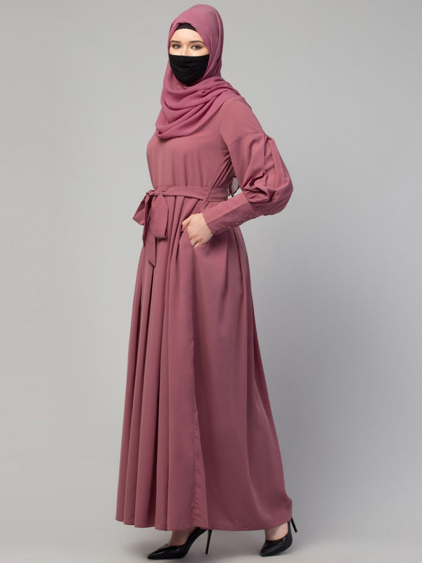 Modest abaya dress with long cuffs & belt