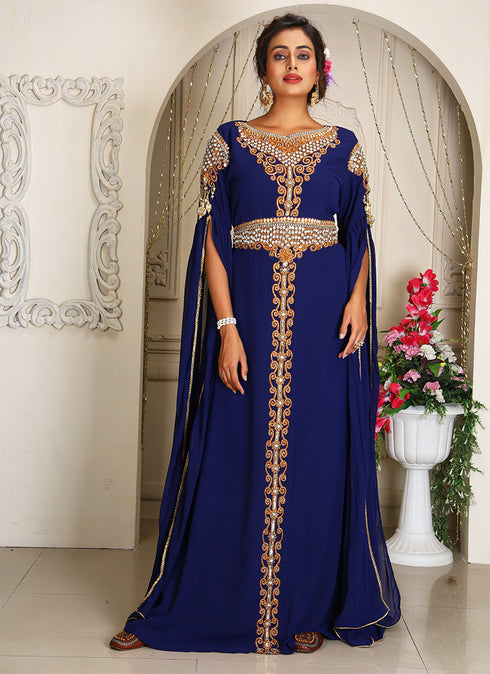 Royal Blue Georgette Stone Work Kaftan
