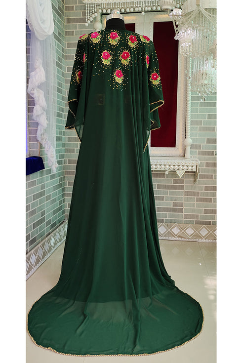 Dark green israelite takchita fancy embroidery moroccan kaftan
