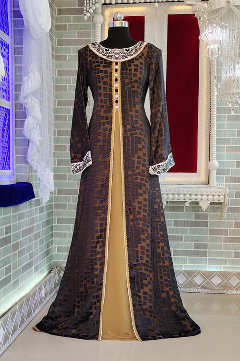 Dark grey islamic stylish embroidery abaya dresses