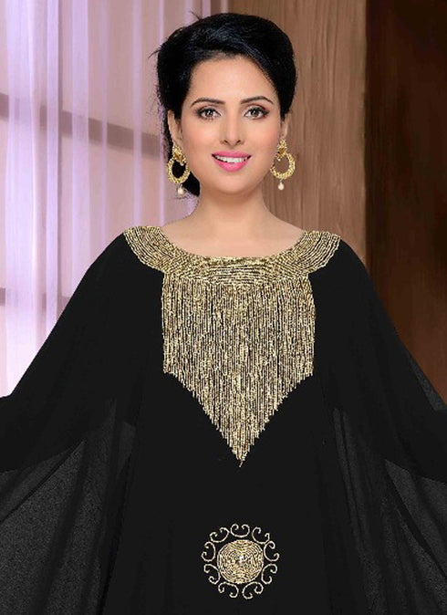 Black embroidered georgette islamic kaftan