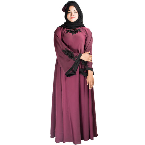 Maroon plain art silk abaya