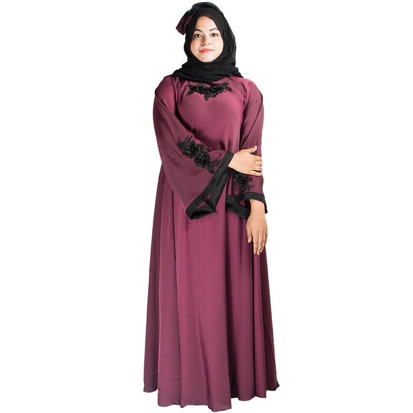 Maroon plain art silk abaya