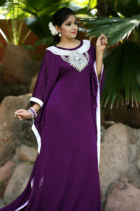 Violet Crepe Embroidered Stone Work Kaftan