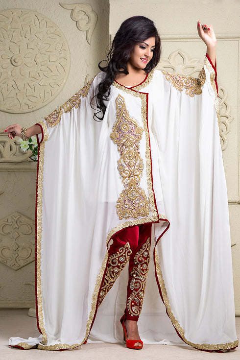 Maroon and off white woman kaftan with salwar