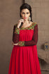 Red long sleeve modern embroidery maxi dress