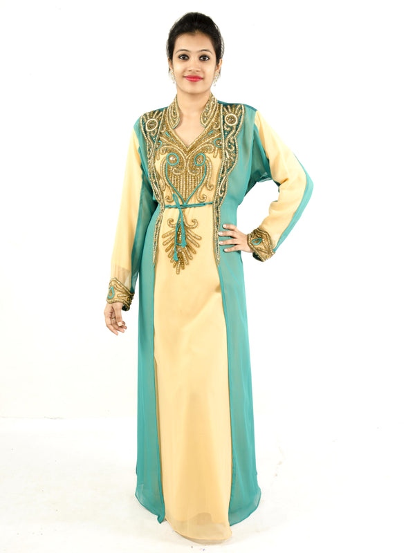 Beige embroidered georgette islamic kaftan