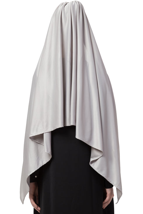 Grey Embroidered Polyester Hijab
