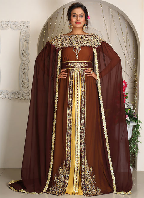 Brown Georgette Stone Work Kaftan