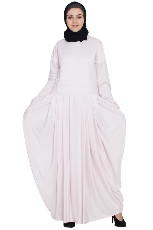 Light Pink Plain Polyester Abaya