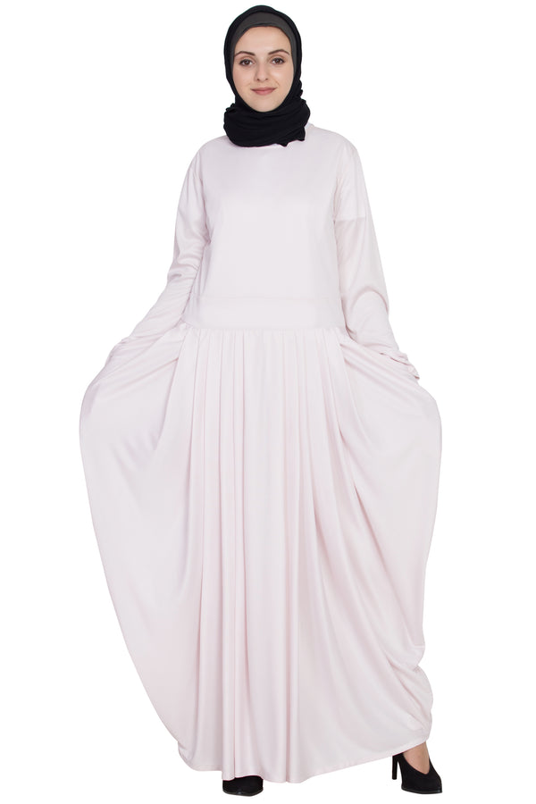 Light Pink Plain Polyester Abaya