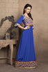 Royal blue casual maxi dress with french crepe and lace work