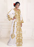 White Silk Gold Resham Embroidered Kaftan Dress