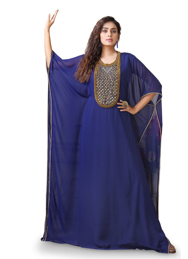 Dark blue color israeli designer kaftan