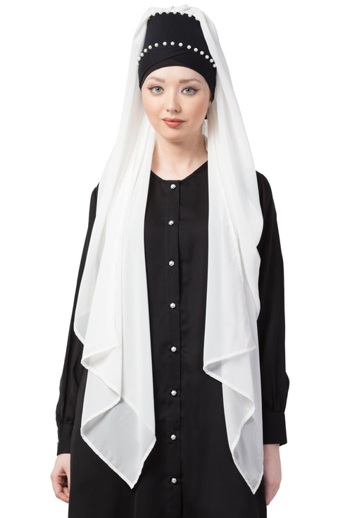 White Embroidered Polyester Hijab