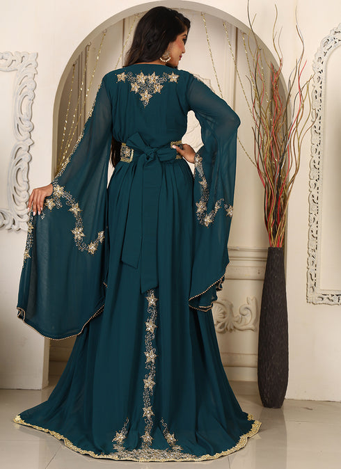 Bottle green islamic wedding designer arabic maxi hand beaded dubai ladies long sleeve moroccan arabic party wear kaftan
