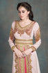 Off white and pink moroccan party wear golden handwork kaftan