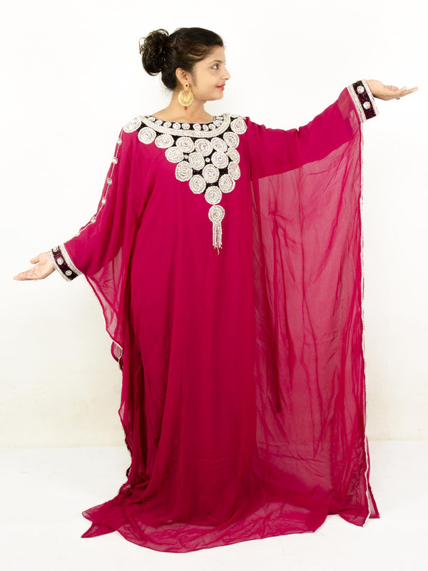 Rani pink embroidered georgette islamic kaftan