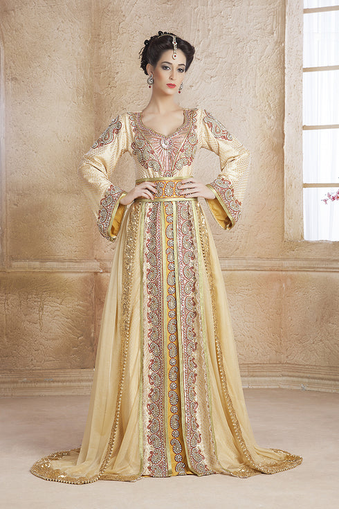 Cream Crepe Stone Work Kaftan