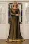 Gold yellow embroidery full sleeve formal maxi dress