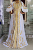 Grand White Moroccan Wedding Kaftan Gown with Heavy Gold Zari Work | Luxury Bridal Dress