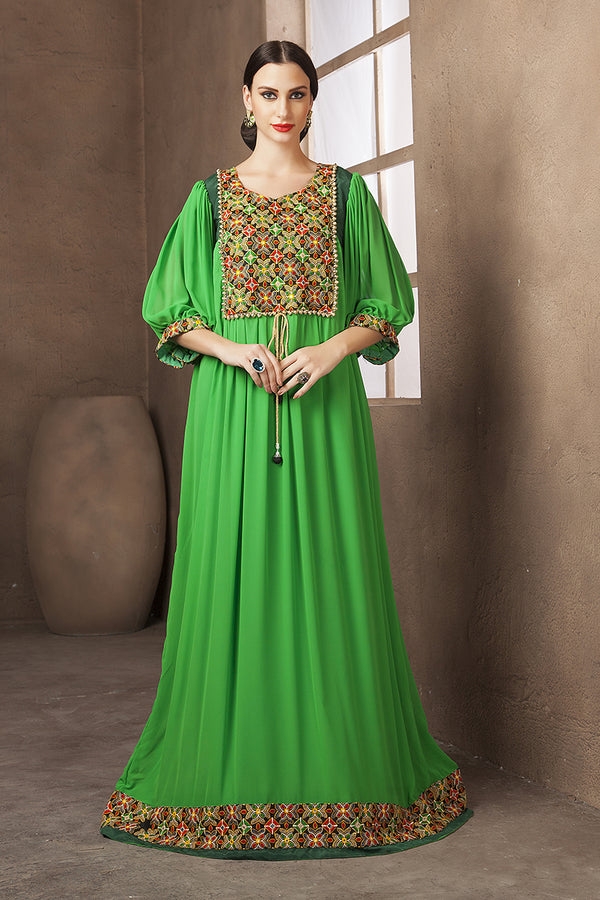 Green embroidery formal party maxi dress