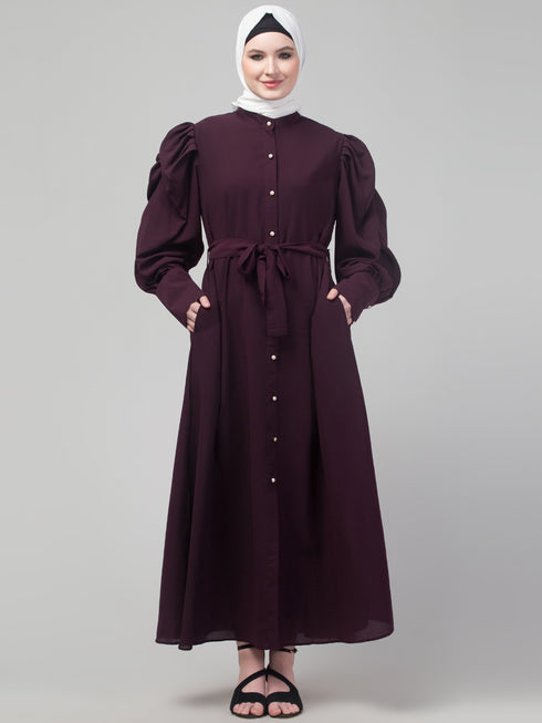 Wine Abaya long cuff sleeve with hijab